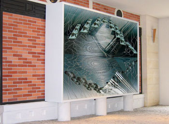  Passage Miroir  - architecture, impression numrique sous plexiglas - 150 cm x 250 cm x 40 cm - 2006 Cette œuvre fractale occupe le hall de l'immeuble du 110 Quai de Jemmapes  Paris.